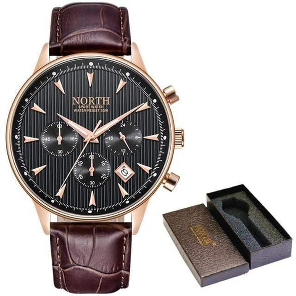 Planet Gates Rose Gold Black Men Watches Auto Date Chronograph Quartz Watch Men Gold Casual Sport Military Wrist Watch