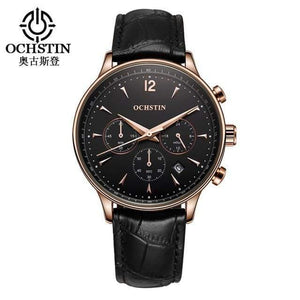 Planet Gates rose gold black Mens Watches OCHSTIN Brand Luxury Chronograph Date Clock Man Leather Sport Wrist Watch Men Business Quartz Watch