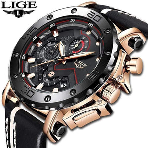 Planet Gates Rose gold black Mens Watches Top Brand Luxury Big Dial Military Quartz Watch Leather Waterproof Sport Chronograph Watch Men