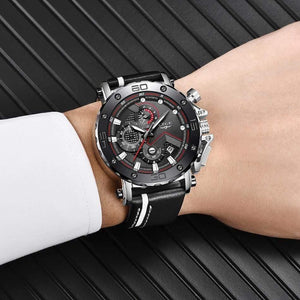 Planet Gates Rose gold black Mens Watches Top Brand Luxury Big Dial Military Quartz Watch Leather Waterproof Sport Chronograph Watch Men