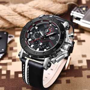 Planet Gates Rose gold black Mens Watches Top Brand Luxury Big Dial Military Quartz Watch Leather Waterproof Sport Chronograph Watch Men