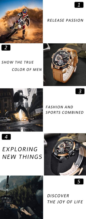 Planet Gates Rose gold black Mens Watches Top Brand Luxury Casual Leather Quartz Clock Male Sport Waterproof Watch Gold Watch Men Relogio Masculino