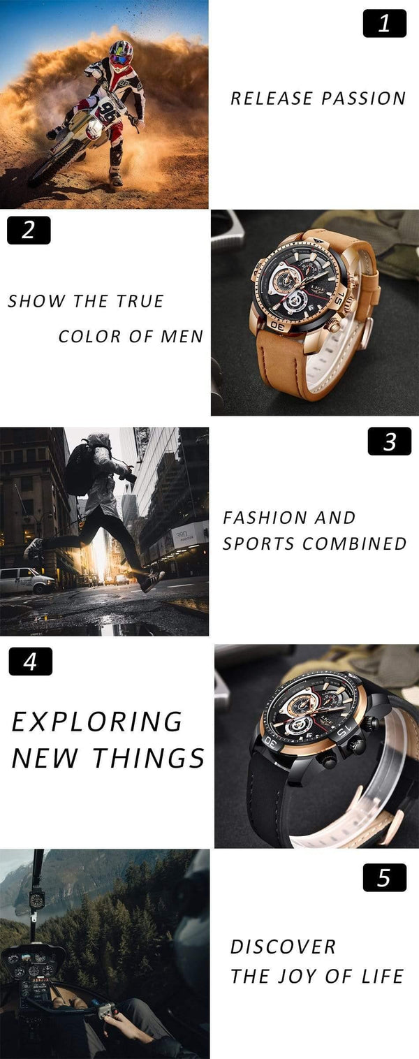 Planet Gates Rose gold black Mens Watches Top Brand Luxury Casual Leather Quartz Clock Male Sport Waterproof Watch Gold Watch Men Relogio Masculino