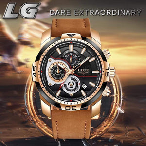 Planet Gates Rose gold black Mens Watches Top Brand Luxury Casual Leather Quartz Clock Male Sport Waterproof Watch Gold Watch Men Relogio Masculino