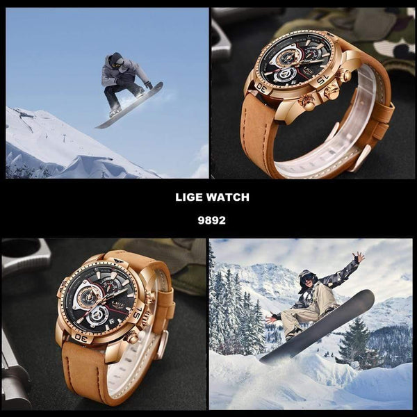 Planet Gates Rose gold black Mens Watches Top Brand Luxury Casual Leather Quartz Clock Male Sport Waterproof Watch Gold Watch Men Relogio Masculino