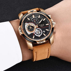 Planet Gates Rose gold black Mens Watches Top Brand Luxury Casual Leather Quartz Clock Male Sport Waterproof Watch Gold Watch Men Relogio Masculino
