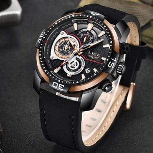 Planet Gates Rose gold black Mens Watches Top Brand Luxury Casual Leather Quartz Clock Male Sport Waterproof Watch Gold Watch Men Relogio Masculino