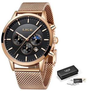 Planet Gates Rose gold black Mens Watches Top Brand Luxury Men's Fashion Business Watch Men Casual Waterproof Quartz Wristwatch