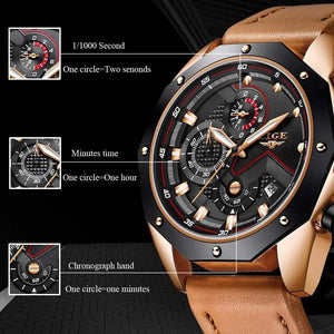 Planet Gates Rose gold black Mens Watches Top Brand Luxury Quartz Gold Watch Men Casual Leather Military Waterproof Sport Wristwatch Relogio Masculino