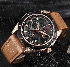Planet Gates Rose gold black Mens Watches Top Brand Luxury Quartz Gold Watch Men Casual Leather Military Waterproof Sport Wristwatch Relogio Masculino