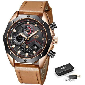 Planet Gates Rose gold black Mens Watches Top Brand Luxury Quartz Gold Watch Men Casual Leather Military Waterproof Sport Wristwatch Relogio Masculino