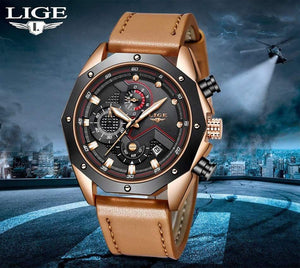 Planet Gates Rose gold black Mens Watches Top Brand Luxury Quartz Gold Watch Men Casual Leather Military Waterproof Sport Wristwatch Relogio Masculino