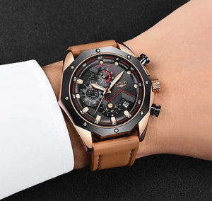 Planet Gates Rose gold black Mens Watches Top Brand Luxury Quartz Gold Watch Men Casual Leather Military Waterproof Sport Wristwatch Relogio Masculino