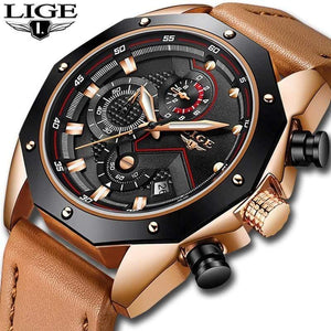 Planet Gates Rose gold black Mens Watches Top Brand Luxury Quartz Gold Watch Men Casual Leather Military Waterproof Sport Wristwatch Relogio Masculino
