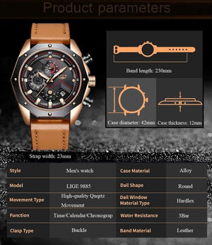 Planet Gates Rose gold black Mens Watches Top Brand Luxury Quartz Gold Watch Men Casual Leather Military Waterproof Sport Wristwatch Relogio Masculino