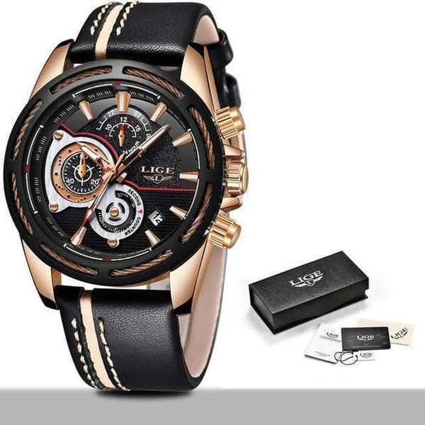 Planet Gates Rose Gold black Mens Watches Top Brand Luxury Quartz Watch Men Calendar Leather Military Waterproof Sport Wrist Watch Relogio Masculino