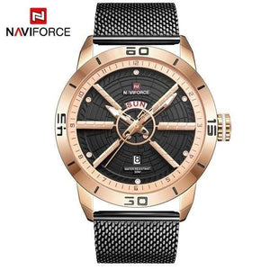 Planet Gates Rose Gold Black Mens Watches Top Brand Luxury Sport Watch Mesh Steel Date Week Waterproof Quartz Watch for Men Clock Relogio Masculino