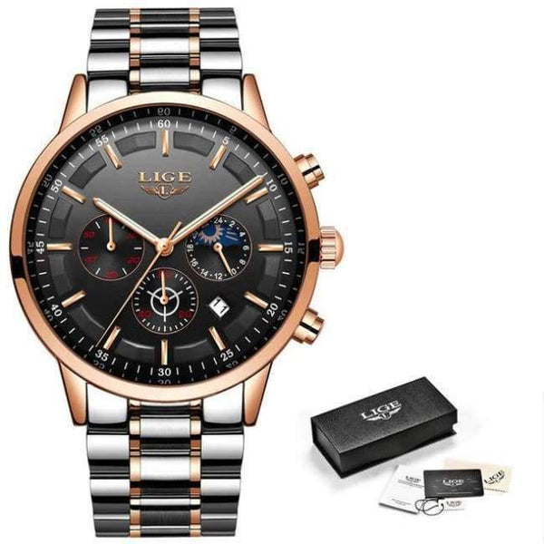 Planet Gates Rose Gold Black Relojes 2018 Watch Men LIGE Fashion Sport Quartz Clock Mens Watches Top Brand Luxury Business Waterproof Watch Relogio Masculino