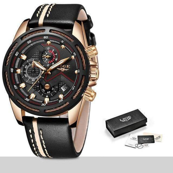 Planet Gates Rose gold black Watch Men Fashion Sport Quartz Clock Leather Mens Watches Top Brand Luxury Gold Waterproof Business Watch Relogio Masculino