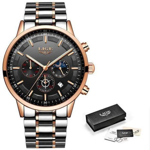 Planet Gates Rose Gold Black Watch Men LIGE Fashion Sport Quartz Clock Mens Watches Top Brand Luxury Business Waterproof Watch Relogio Masculino
