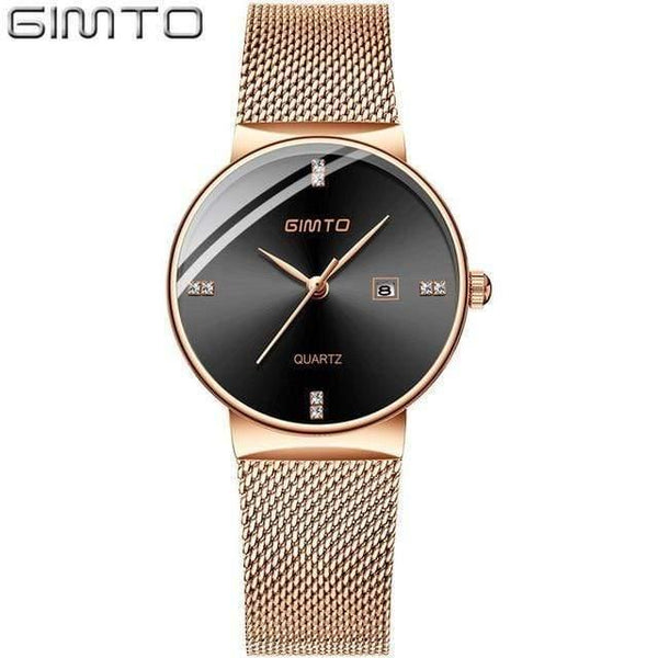 Planet Gates Rose Gold Black Women Watches Minimalism Rhinestone Calendar Japan Quartz Lady Wristwatch Holiday Lover's Gift Watch