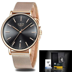 Planet Gates Rose gold black Womens Watches Top Brand Luxury Waterproof Watch Fashion Ladies Stainless Steel Ultra-Thin Casual  Wristwatch Quartz Clock