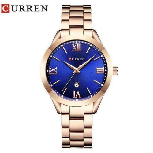 Planet Gates Rose gold blue CURREN Brand Women Steel Watch Ladies Luxury Dress Fashion Quartz Wristwatch Classic Crystal Gold Bracelet Women Watch Clock