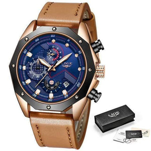 Planet Gates Rose gold blue Mens Watches Top Brand Luxury Quartz Gold Watch Men Casual Leather Military Waterproof Sport Wristwatch Relogio Masculino