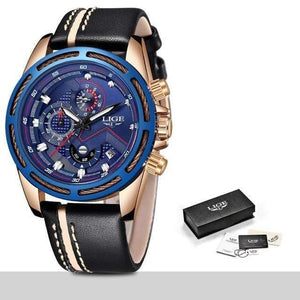 Planet Gates Rose gold blue Watch Men Fashion Sport Quartz Clock Leather Mens Watches Top Brand Luxury Gold Waterproof Business Watch Relogio Masculino