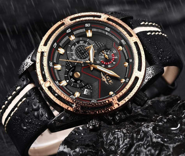 Planet Gates Rose gold blue Watch Men Fashion Sport Quartz Clock Leather Mens Watches Top Brand Luxury Gold Waterproof Business Watch Relogio Masculino