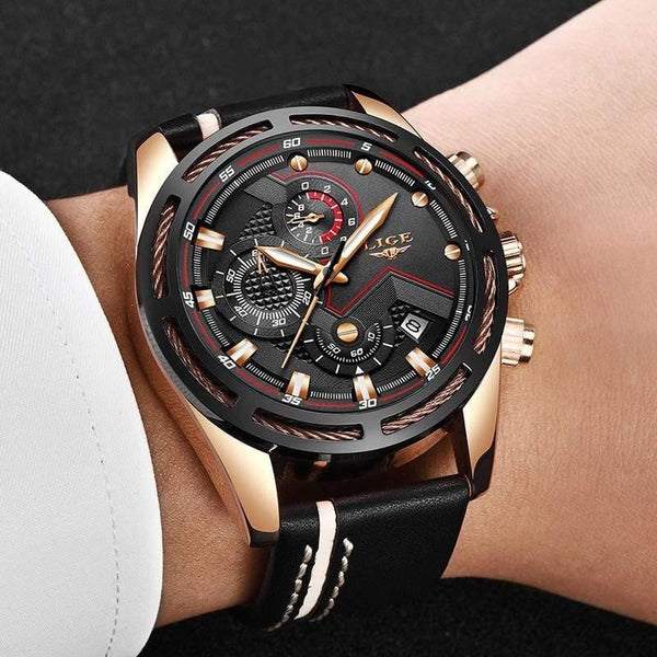 Planet Gates Rose gold blue Watch Men Fashion Sport Quartz Clock Leather Mens Watches Top Brand Luxury Gold Waterproof Business Watch Relogio Masculino