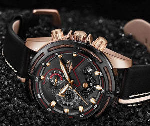 Planet Gates Rose gold blue Watch Men Fashion Sport Quartz Clock Leather Mens Watches Top Brand Luxury Gold Waterproof Business Watch Relogio Masculino
