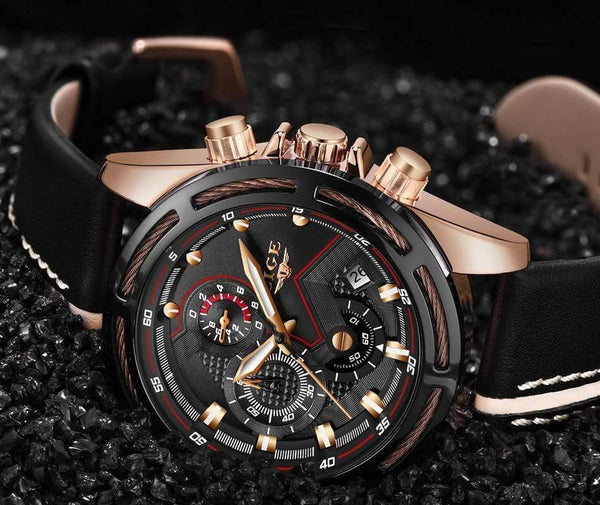 Planet Gates Rose gold blue Watch Men Fashion Sport Quartz Clock Leather Mens Watches Top Brand Luxury Gold Waterproof Business Watch Relogio Masculino
