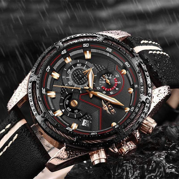 Planet Gates Rose gold blue Watch Men Fashion Sport Quartz Clock Leather Mens Watches Top Brand Luxury Gold Waterproof Business Watch Relogio Masculino
