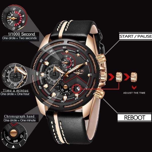 Planet Gates Rose gold blue Watch Men Fashion Sport Quartz Clock Leather Mens Watches Top Brand Luxury Gold Waterproof Business Watch Relogio Masculino