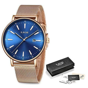 Planet Gates Rose gold blue Watch Women Stainless Steel Waterproof Watch Super Slim Mesh Belt Clock Ladies Gift Watch Relogio Feminino