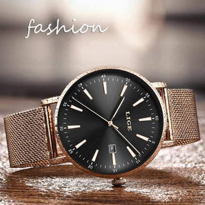 Planet Gates Rose gold blue Watch Women Stainless Steel Waterproof Watch Super Slim Mesh Belt Clock Ladies Gift Watch Relogio Feminino