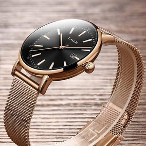 Planet Gates Rose gold blue Watch Women Stainless Steel Waterproof Watch Super Slim Mesh Belt Clock Ladies Gift Watch Relogio Feminino