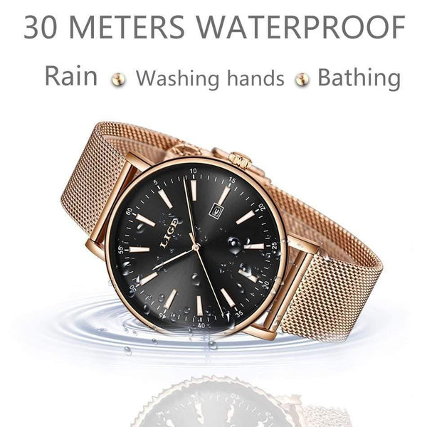 Planet Gates Rose gold blue Watch Women Stainless Steel Waterproof Watch Super Slim Mesh Belt Clock Ladies Gift Watch Relogio Feminino