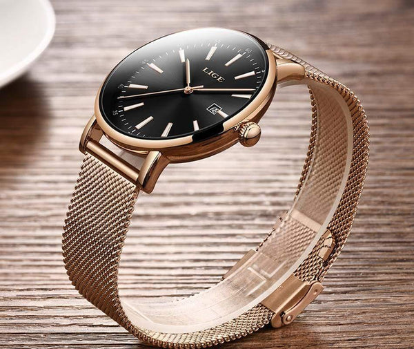 Planet Gates Rose gold blue Watch Women Stainless Steel Waterproof Watch Super Slim Mesh Belt Clock Ladies Gift Watch Relogio Feminino