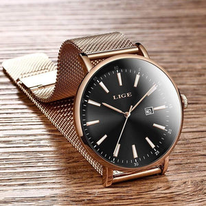 Planet Gates Rose gold blue Watch Women Stainless Steel Waterproof Watch Super Slim Mesh Belt Clock Ladies Gift Watch Relogio Feminino