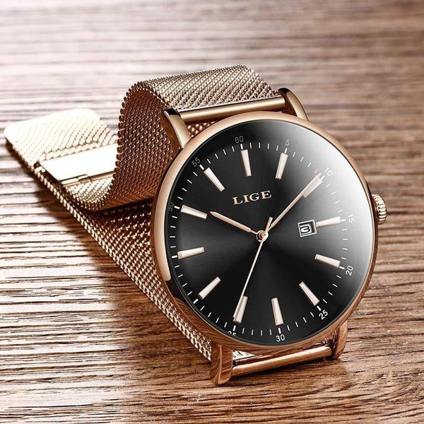 Planet Gates Rose gold blue Watch Women Stainless Steel Waterproof Watch Super Slim Mesh Belt Clock Ladies Gift Watch Relogio Feminino