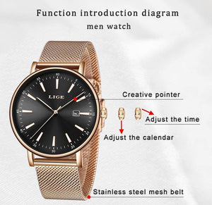 Planet Gates Rose gold blue Watch Women Stainless Steel Waterproof Watch Super Slim Mesh Belt Clock Ladies Gift Watch Relogio Feminino