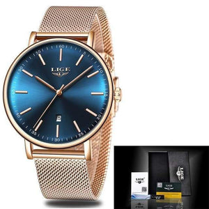 Planet Gates Rose gold blue Womens Watches Top Brand Luxury Waterproof Watch Fashion Ladies Stainless Steel Ultra-Thin Casual  Wristwatch Quartz Clock