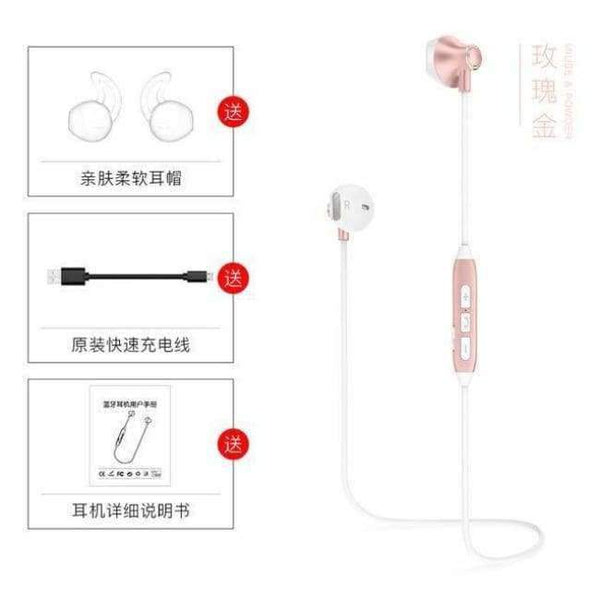 Planet Gates ROSE GOLD / China Bluetooth Headphones Wireless Earphones Waterproof Sports Bass Bluetooth Earphone with Mic for Phone iPhone xiaomi Gym