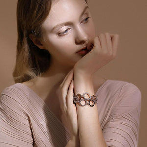 Planet Gates Rose Gold Circles Bracelet & Bangles For Women Rhinestones Paved Double Layer Round Female Wedding Jewelry 3 Colors