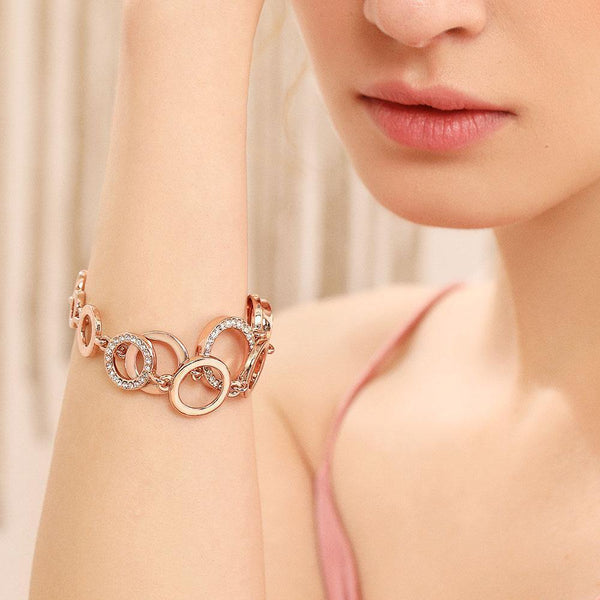 Planet Gates Rose Gold Circles Bracelet & Bangles For Women Rhinestones Paved Double Layer Round Female Wedding Jewelry 3 Colors