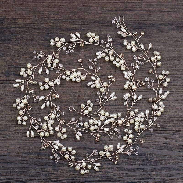 Planet Gates Rose Gold Color Rose Gold Wedding Hair Accessories Bridal Headpiece Hair Vine Pearl Headband for Wedding tiara Women Hair Jewelry Accessory