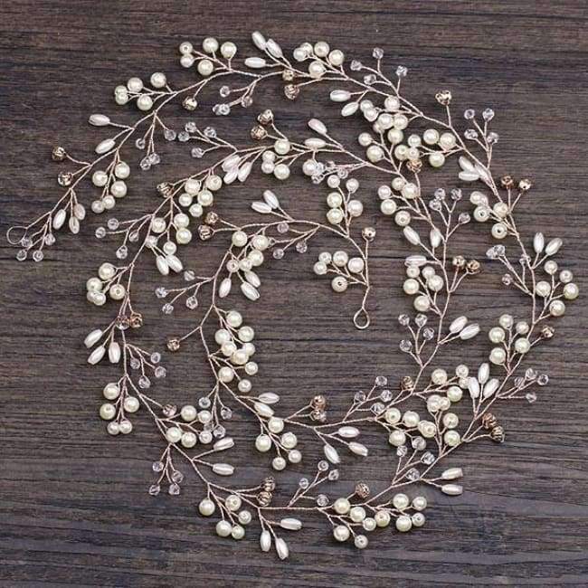 Planet Gates Rose Gold Color Rose Gold Wedding Hair Accessories Bridal Headpiece Hair Vine Pearl Headband for Wedding tiara Women Hair Jewelry Accessory