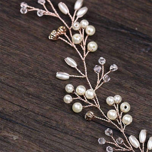 Planet Gates Rose Gold Color Rose Gold Wedding Hair Accessories Bridal Headpiece Hair Vine Pearl Headband for Wedding tiara Women Hair Jewelry Accessory